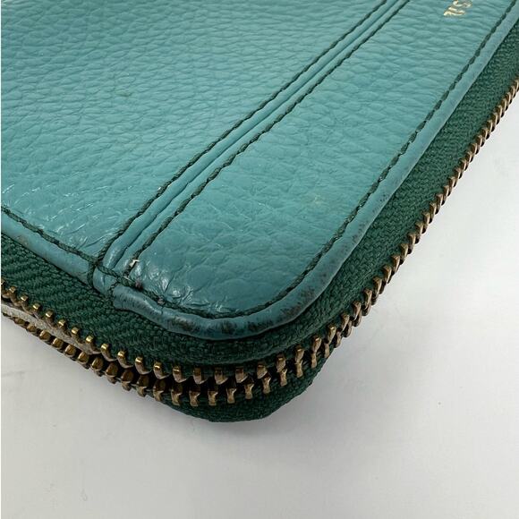 Fossil Wallet Aqua Pebbled Leather Off-white tassel - Picture 6 of 7